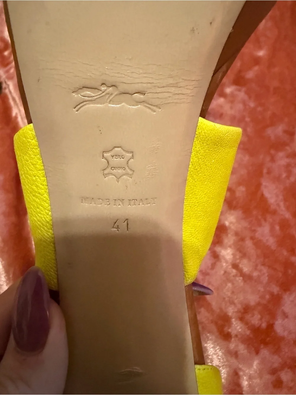 Longchamp Le Pliage Cuir Neon Yellow and Brown High Heel Sandals - Size 9.5/ 41
